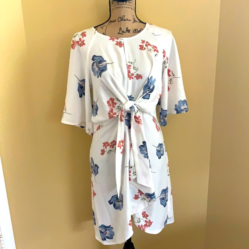 ABS Collection White Floral Tie-front Dress